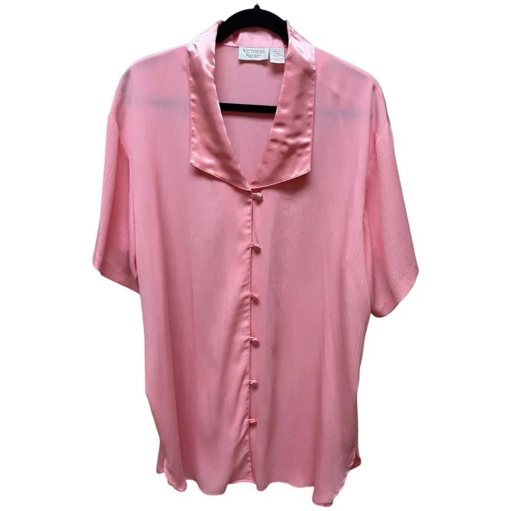 Vintage Victoria's Secret Gold Label satin notch collar nightshirt. Pink. Sz M/L